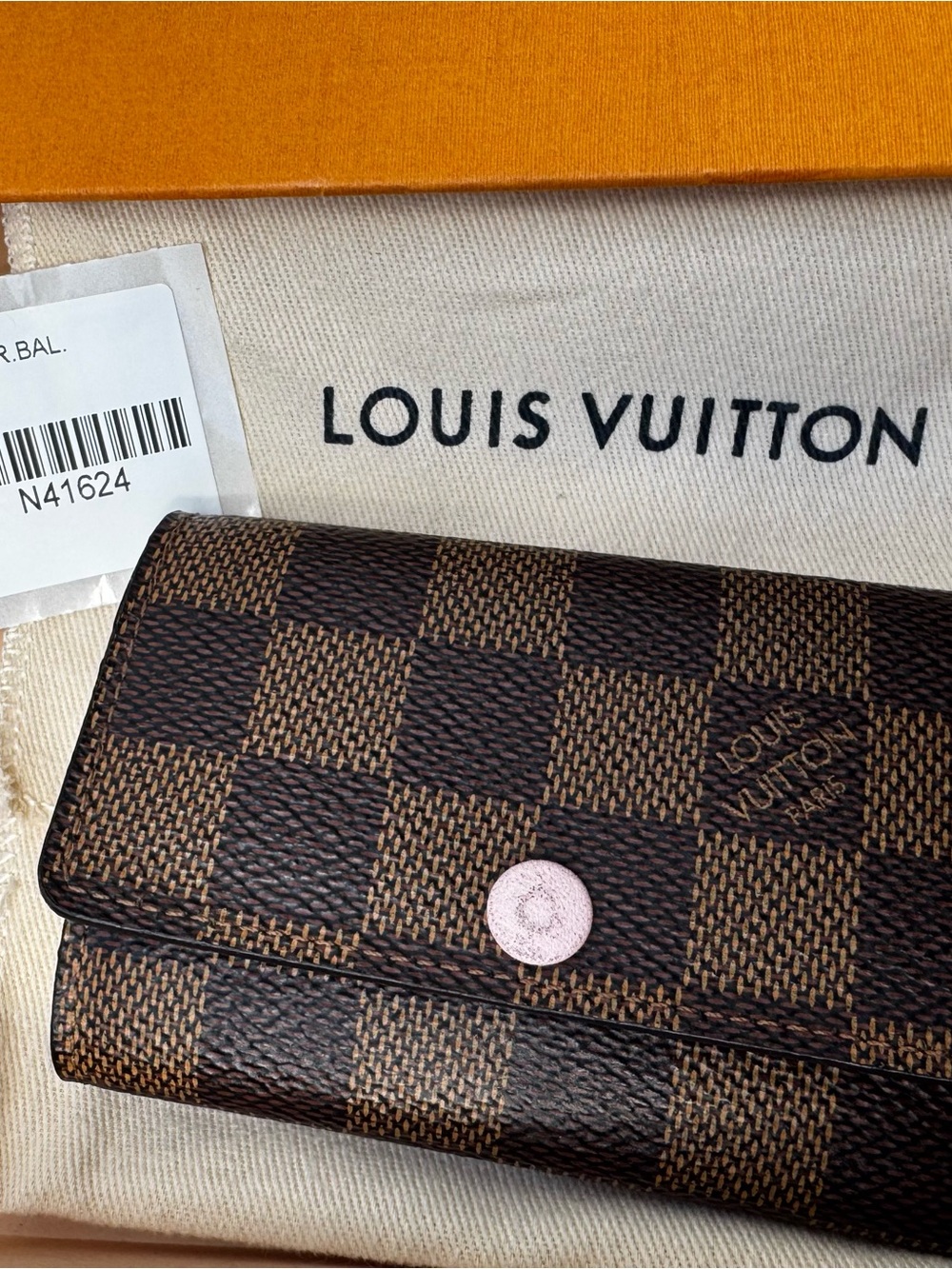 Louis Vuitton Damier Ebene 6 Key Holder Rose Ballerine N41624 Box & Dust Bag